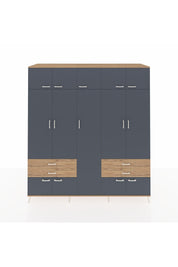 Kronos Dolap 12 Raflı 4 Çekmeceli 2 Askılı 220x59x243 Çam-Antrasit/Çam