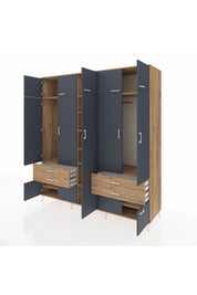 Kronos Dolap 12 Raflı 4 Çekmeceli 2 Askılı 220x59x243 Çam-Antrasit/Çam