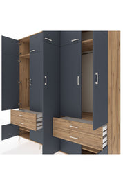 Kronos Dolap 12 Raflı 4 Çekmeceli 2 Askılı 220x59x243 Çam-Antrasit/Çam