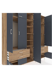 Kronos Dolap 12 Raflı 4 Çekmeceli 2 Askılı 220x59x243 Çam-Antrasit/Çam