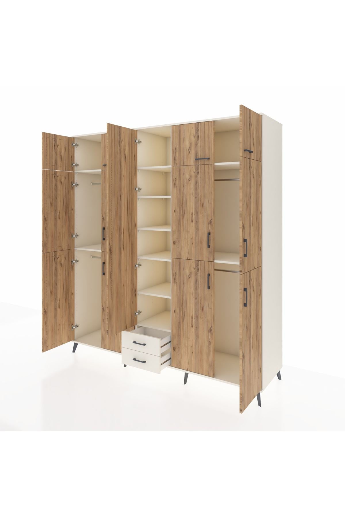 Kronos Dolap 10 Raflı 2 Çekmeceli 4 Askılı 220x59x243 Aytaşı-Çam/Aytaşı