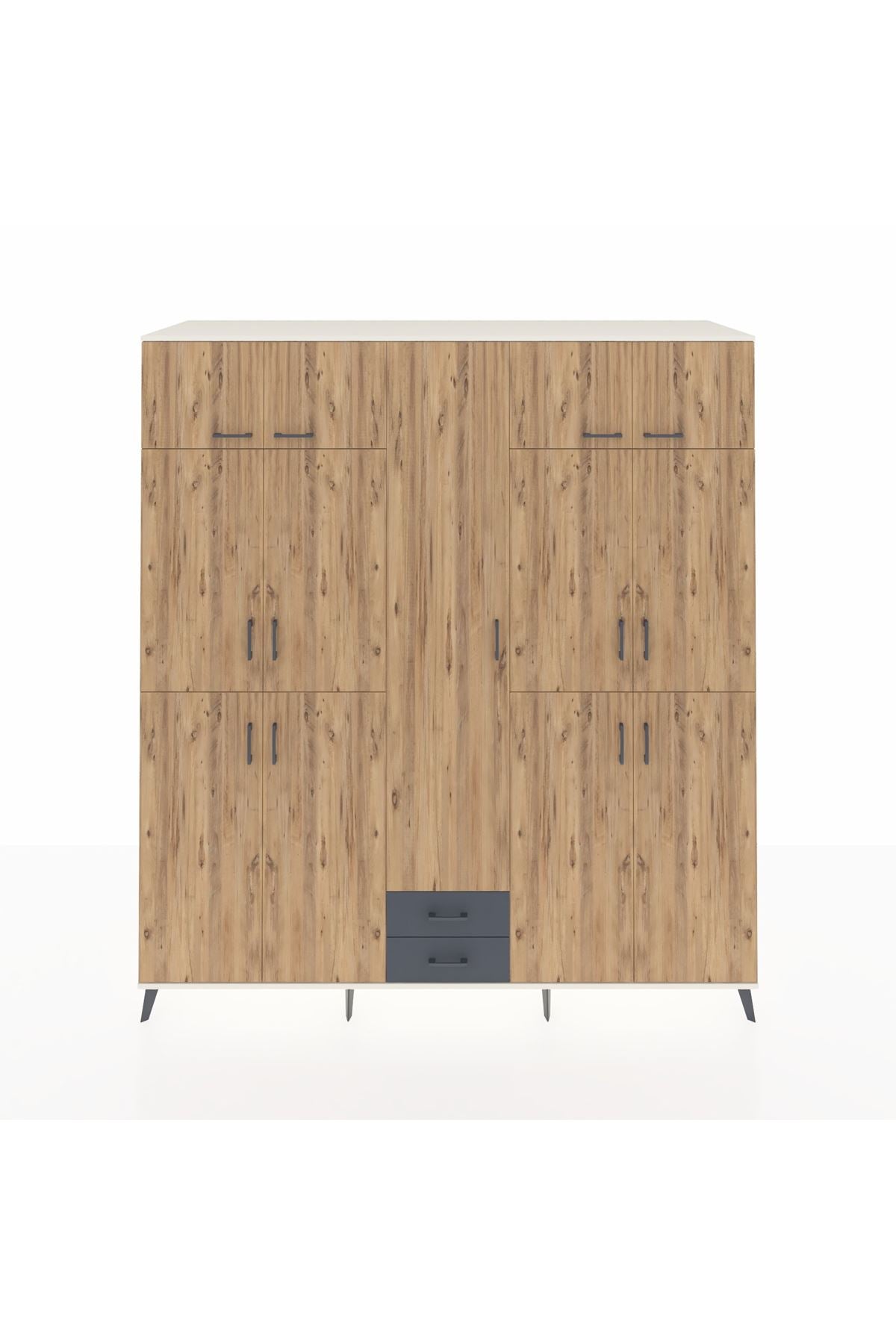 Kronos Dolap 10 Raflı 2 Çekmeceli 4 Askılı 220x59x243 Aytaşı-Çam/Antrasit