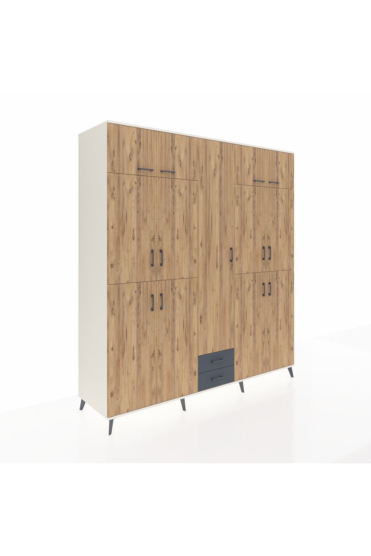 Kronos Dolap 10 Raflı 2 Çekmeceli 4 Askılı 220x59x243 Aytaşı-Çam/Antrasit