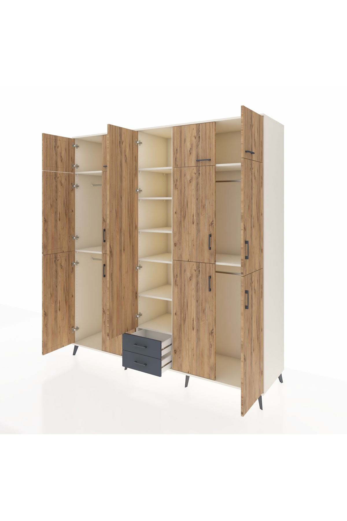 Kronos Dolap 10 Raflı 2 Çekmeceli 4 Askılı 220x59x243 Aytaşı-Çam/Antrasit