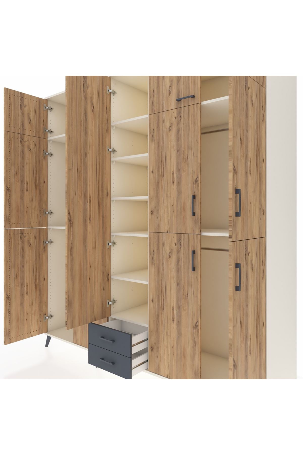 Kronos Dolap 10 Raflı 2 Çekmeceli 4 Askılı 220x59x243 Aytaşı-Çam/Antrasit