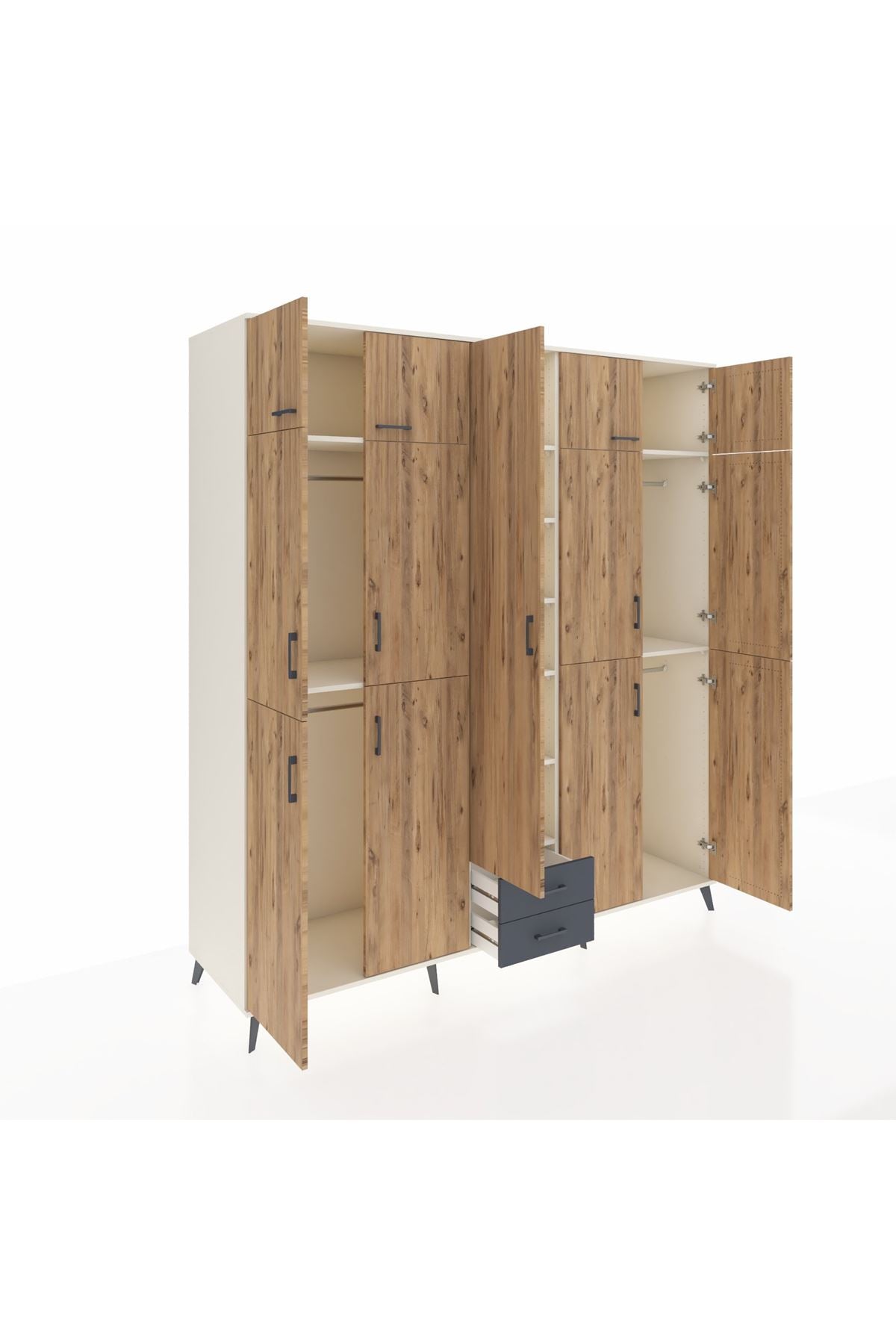 Kronos Dolap 10 Raflı 2 Çekmeceli 4 Askılı 220x59x243 Aytaşı-Çam/Antrasit