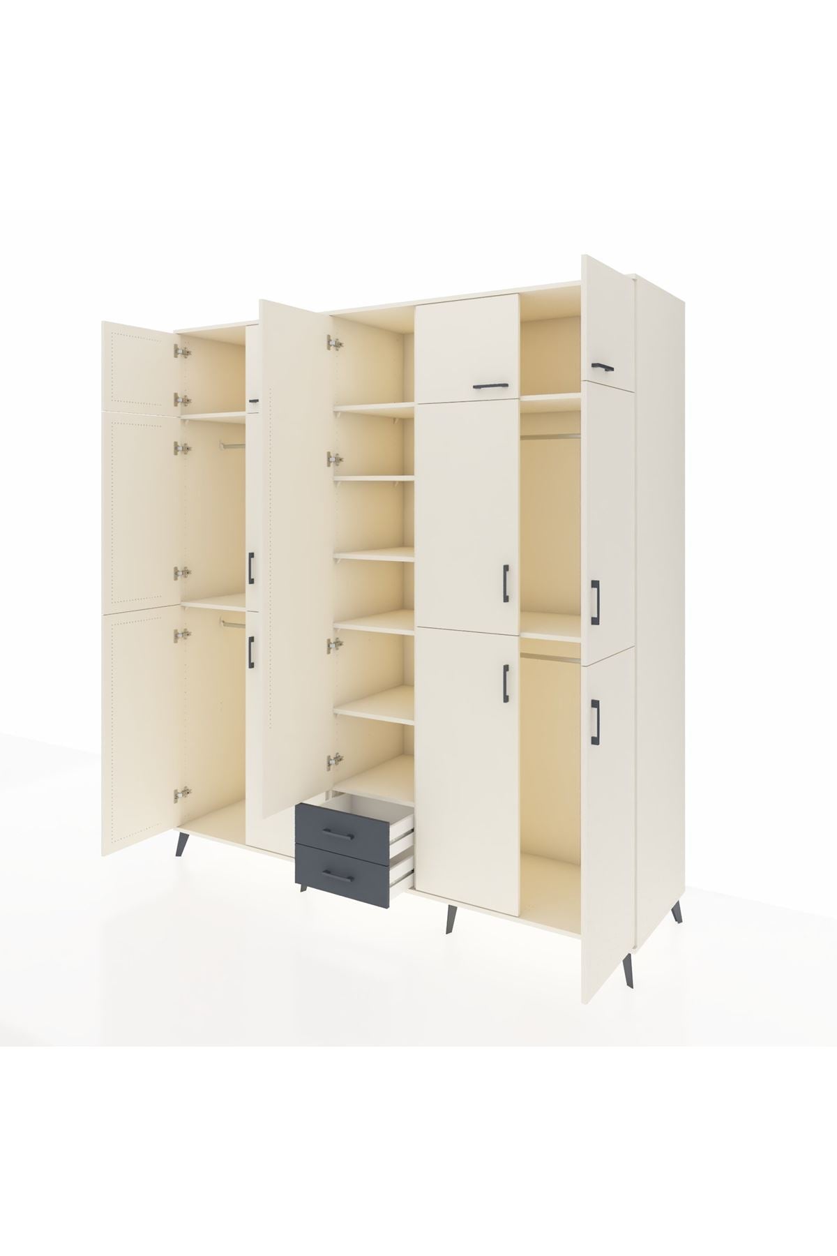 Kronos Dolap 10 Raflı 2 Çekmeceli 4 Askılı 220x59x243 Aytaşı-Aytaşı/Antrasit