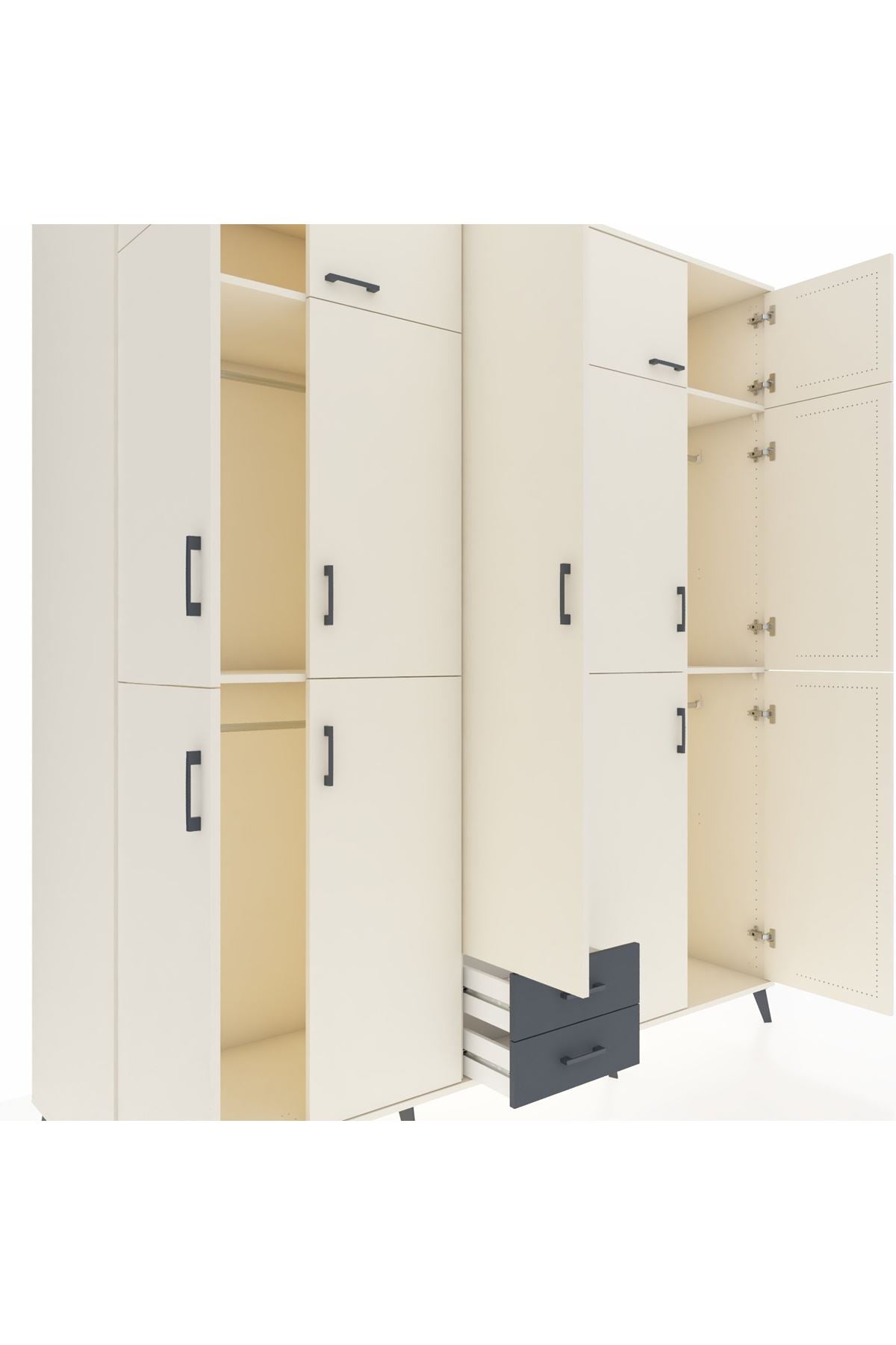 Kronos Dolap 10 Raflı 2 Çekmeceli 4 Askılı 220x59x243 Aytaşı-Aytaşı/Antrasit