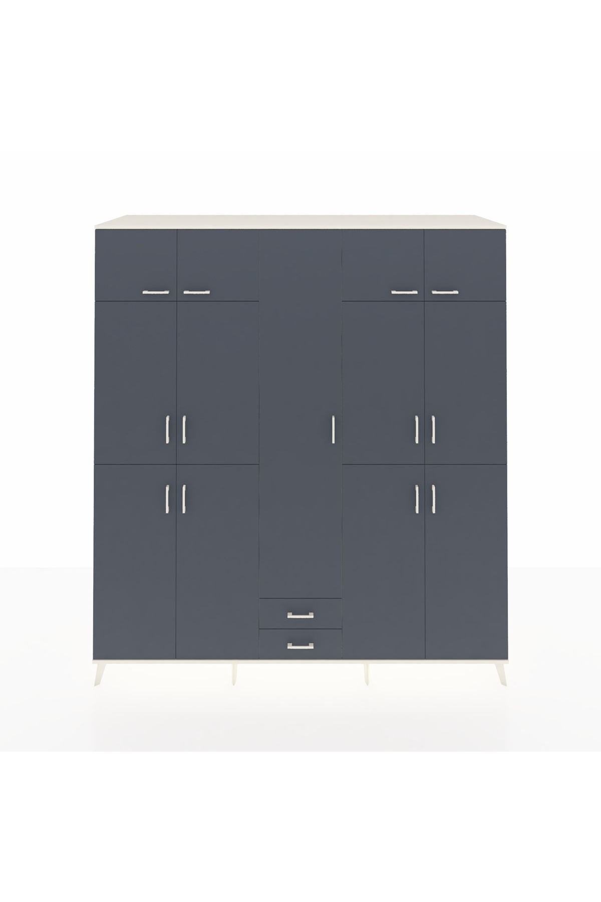 Kronos Dolap 10 Raflı 2 Çekmeceli 4 Askılı 220x59x243 Aytaşı-Antrasit/Antrasit