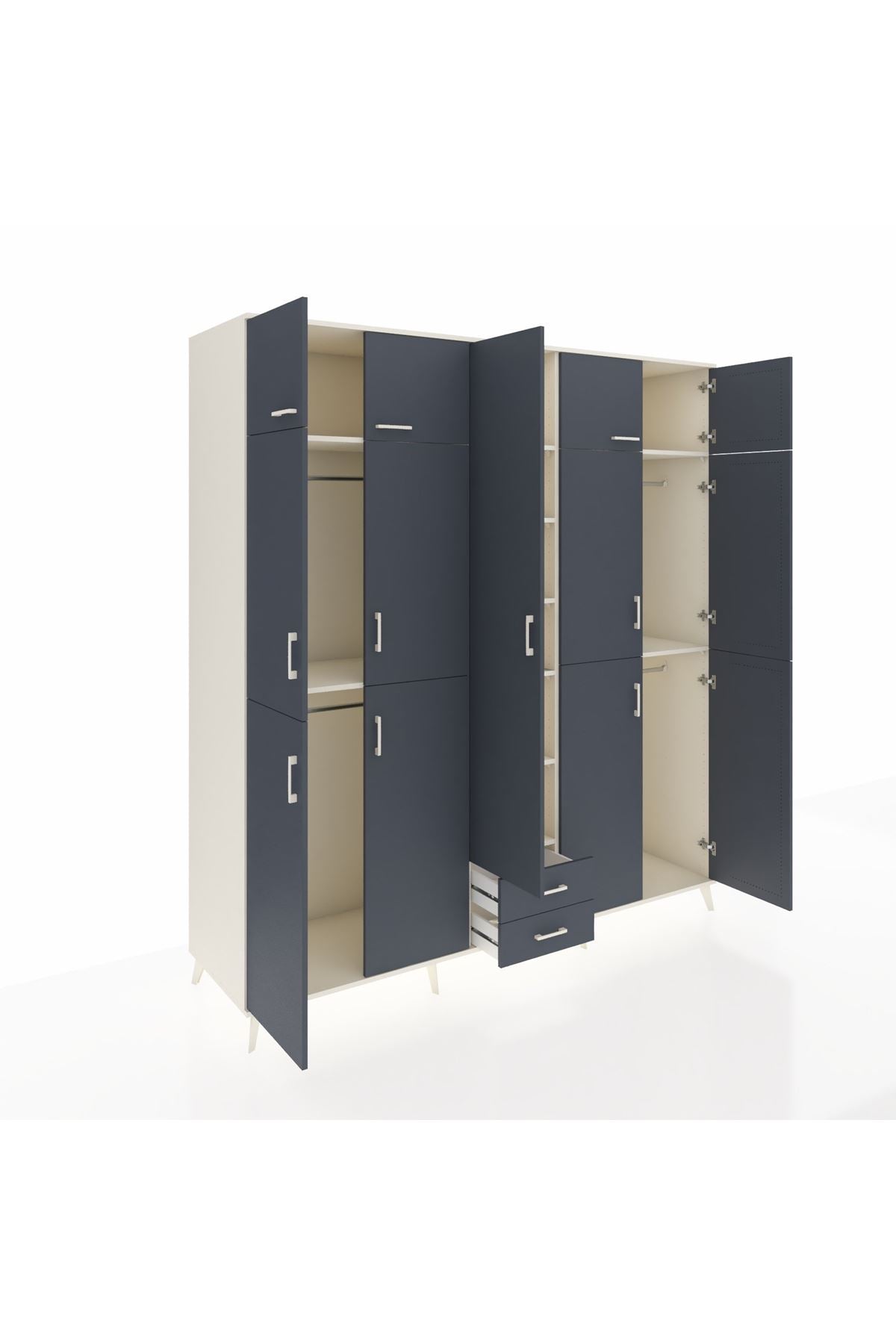 Kronos Dolap 10 Raflı 2 Çekmeceli 4 Askılı 220x59x243 Aytaşı-Antrasit/Antrasit