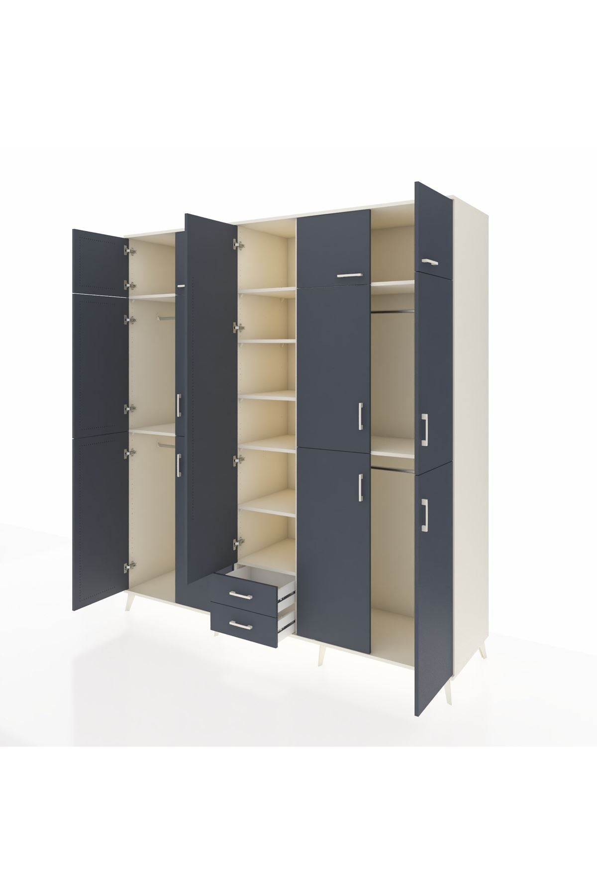 Kronos Dolap 10 Raflı 2 Çekmeceli 4 Askılı 220x59x243 Aytaşı-Antrasit/Antrasit