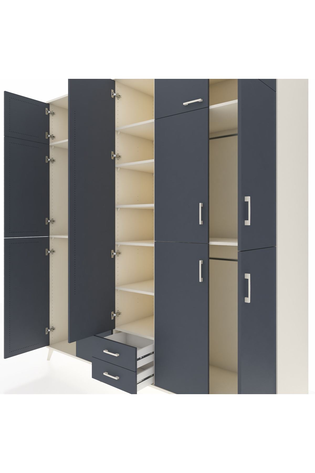 Kronos Dolap 10 Raflı 2 Çekmeceli 4 Askılı 220x59x243 Aytaşı-Antrasit/Antrasit