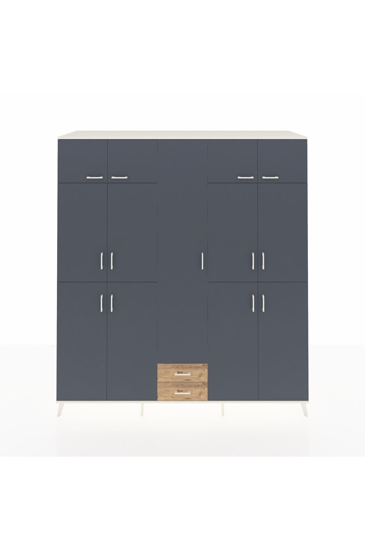 Kronos Dolap 10 Raflı 2 Çekmeceli 4 Askılı 220x59x243 Aytaşı-Antrasit/Çam