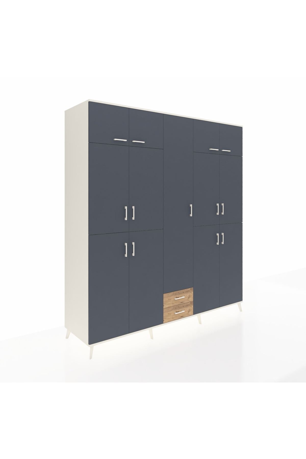 Kronos Dolap 10 Raflı 2 Çekmeceli 4 Askılı 220x59x243 Aytaşı-Antrasit/Çam