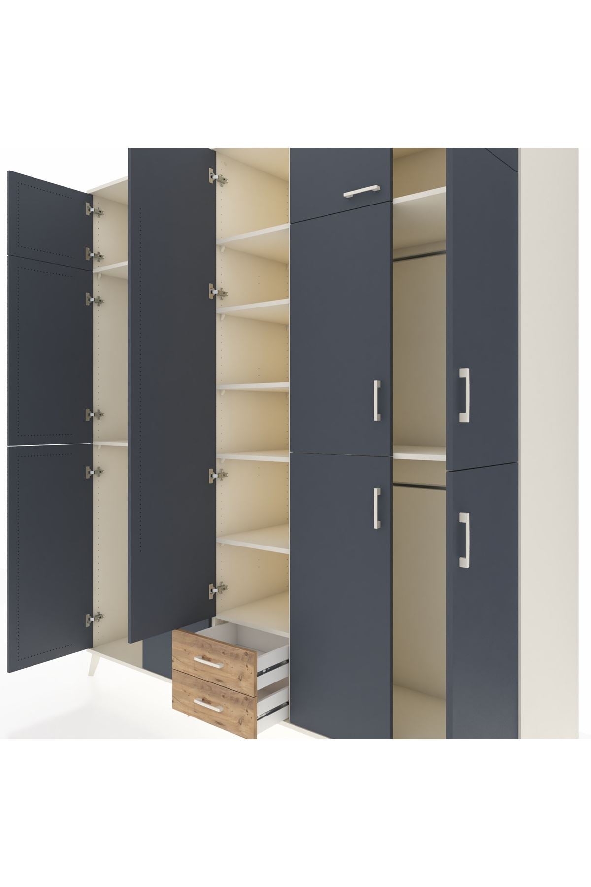 Kronos Dolap 10 Raflı 2 Çekmeceli 4 Askılı 220x59x243 Aytaşı-Antrasit/Çam