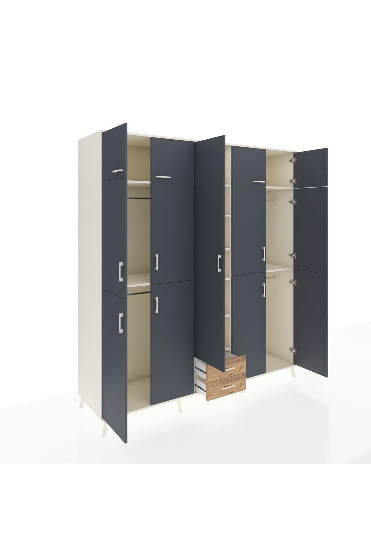 Kronos Dolap 10 Raflı 2 Çekmeceli 4 Askılı 220x59x243 Aytaşı-Antrasit/Çam