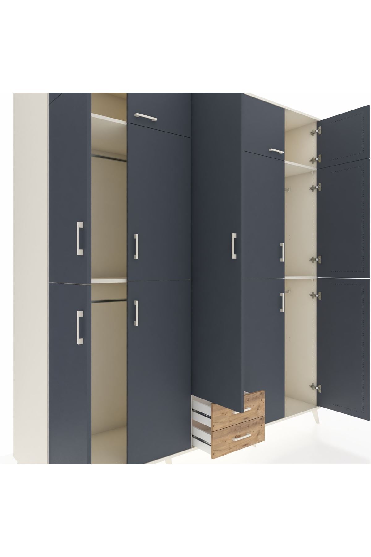 Kronos Dolap 10 Raflı 2 Çekmeceli 4 Askılı 220x59x243 Aytaşı-Antrasit/Çam