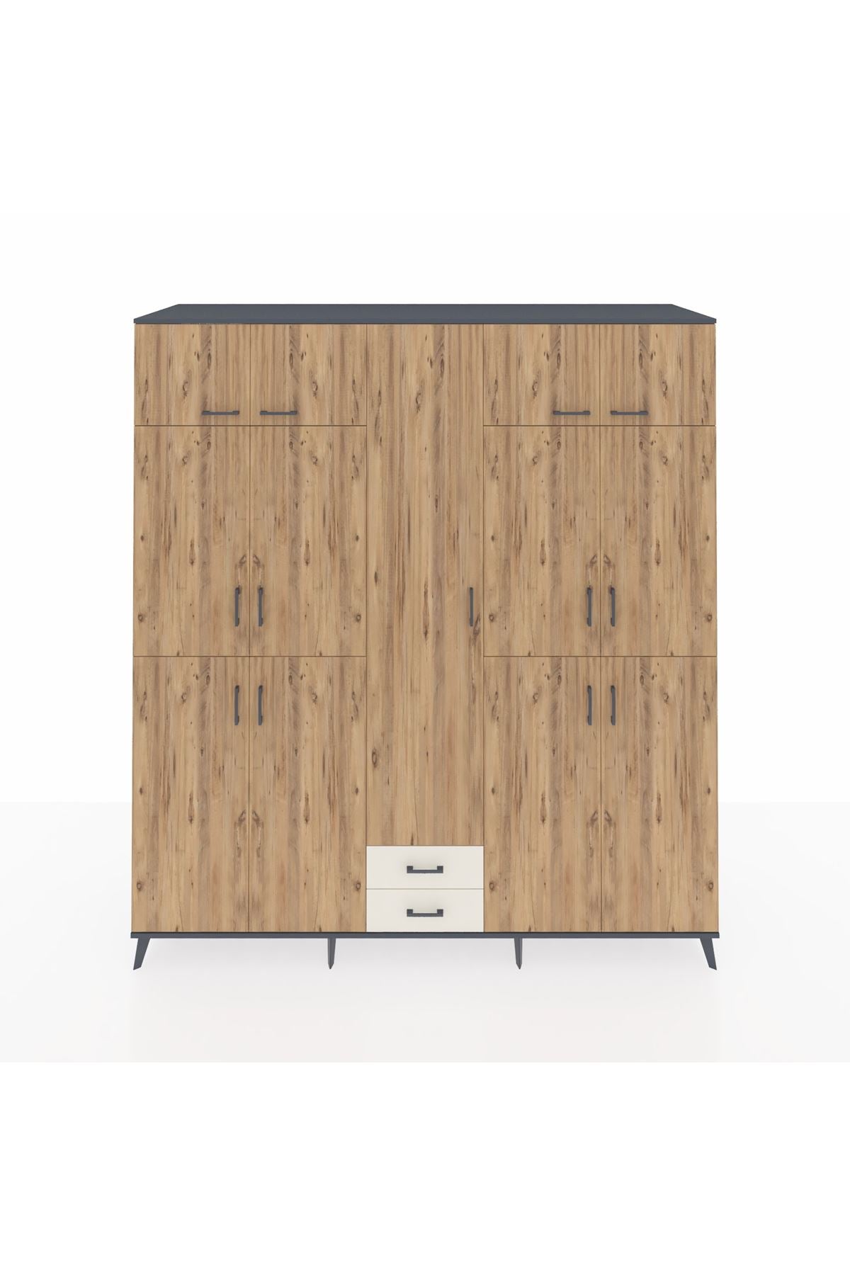 Kronos Dolap 10 Raflı 2 Çekmeceli 4 Askılı 220x59x243 Antrasit-Çam/Aytaşı