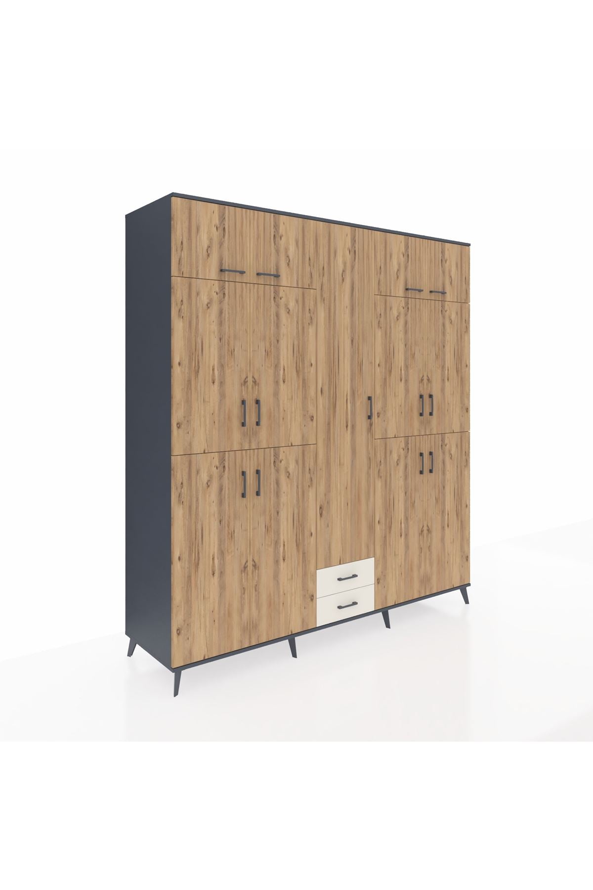 Kronos Dolap 10 Raflı 2 Çekmeceli 4 Askılı 220x59x243 Antrasit-Çam/Aytaşı