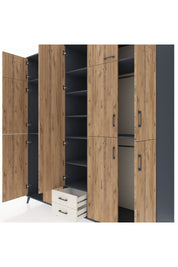 Kronos Dolap 10 Raflı 2 Çekmeceli 4 Askılı 220x59x243 Antrasit-Çam/Aytaşı