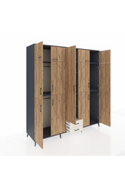 Kronos Dolap 10 Raflı 2 Çekmeceli 4 Askılı 220x59x243 Antrasit-Çam/Aytaşı