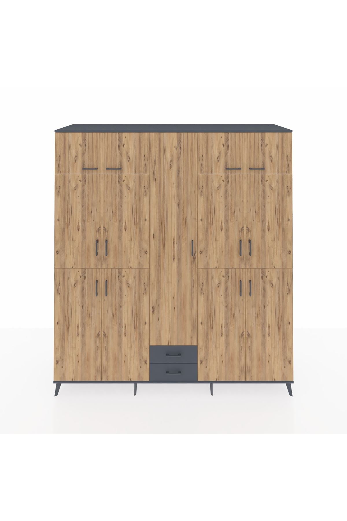 Kronos Dolap 10 Raflı 2 Çekmeceli 4 Askılı 220x59x243 Antrasit-Çam/Antrasit