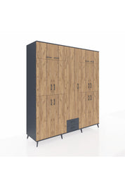 Kronos Dolap 10 Raflı 2 Çekmeceli 4 Askılı 220x59x243 Antrasit-Çam/Antrasit