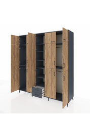 Kronos Dolap 10 Raflı 2 Çekmeceli 4 Askılı 220x59x243 Antrasit-Çam/Antrasit