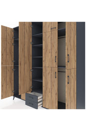 Kronos Dolap 10 Raflı 2 Çekmeceli 4 Askılı 220x59x243 Antrasit-Çam/Antrasit