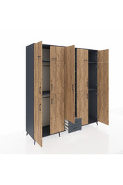 Kronos Dolap 10 Raflı 2 Çekmeceli 4 Askılı 220x59x243 Antrasit-Çam/Antrasit