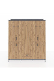 Kronos Dolap 10 Raflı 2 Çekmeceli 4 Askılı 220x59x243 Antrasit-Çam/Çam