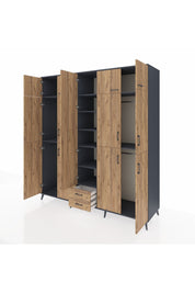 Kronos Dolap 10 Raflı 2 Çekmeceli 4 Askılı 220x59x243 Antrasit-Çam/Çam