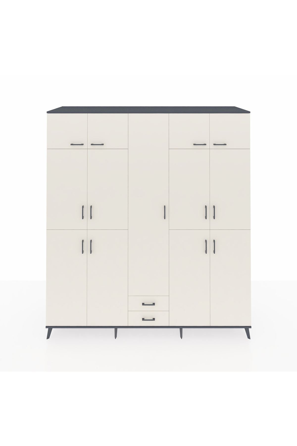 Kronos Dolap 10 Raflı 2 Çekmeceli 4 Askılı 220x59x243 Antrasit-Aytaşı/Aytaşı