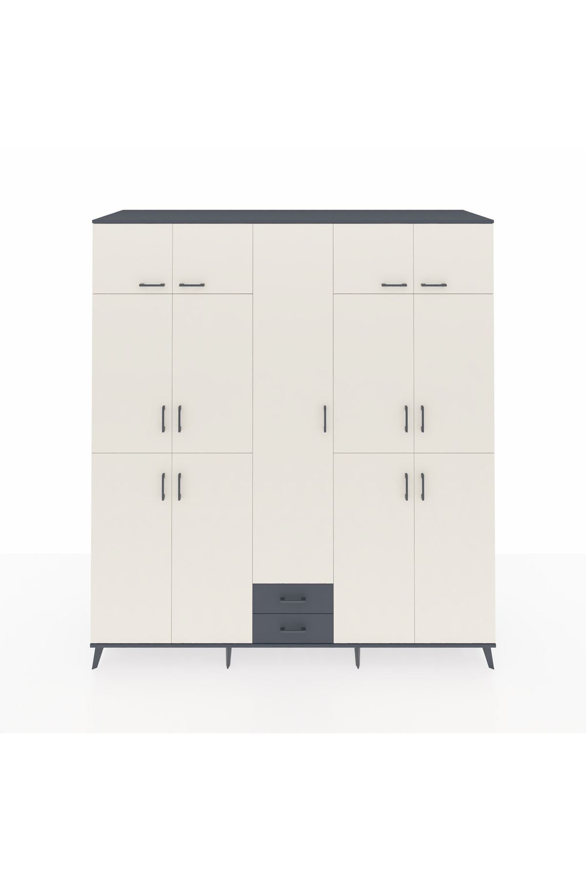 Kronos Dolap 10 Raflı 2 Çekmeceli 4 Askılı 220x59x243 Antrasit-Aytaşı/Antrasit