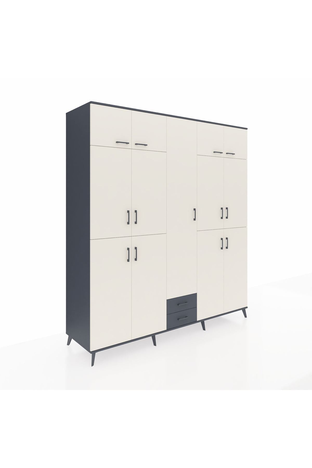 Kronos Dolap 10 Raflı 2 Çekmeceli 4 Askılı 220x59x243 Antrasit-Aytaşı/Antrasit