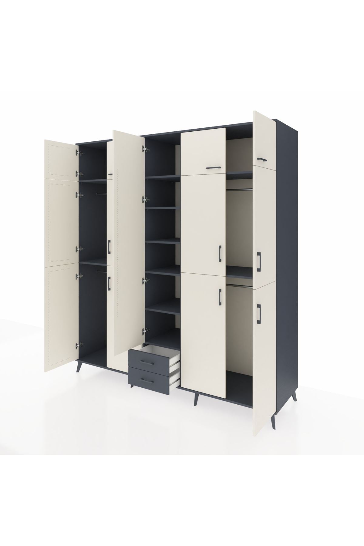 Kronos Dolap 10 Raflı 2 Çekmeceli 4 Askılı 220x59x243 Antrasit-Aytaşı/Antrasit