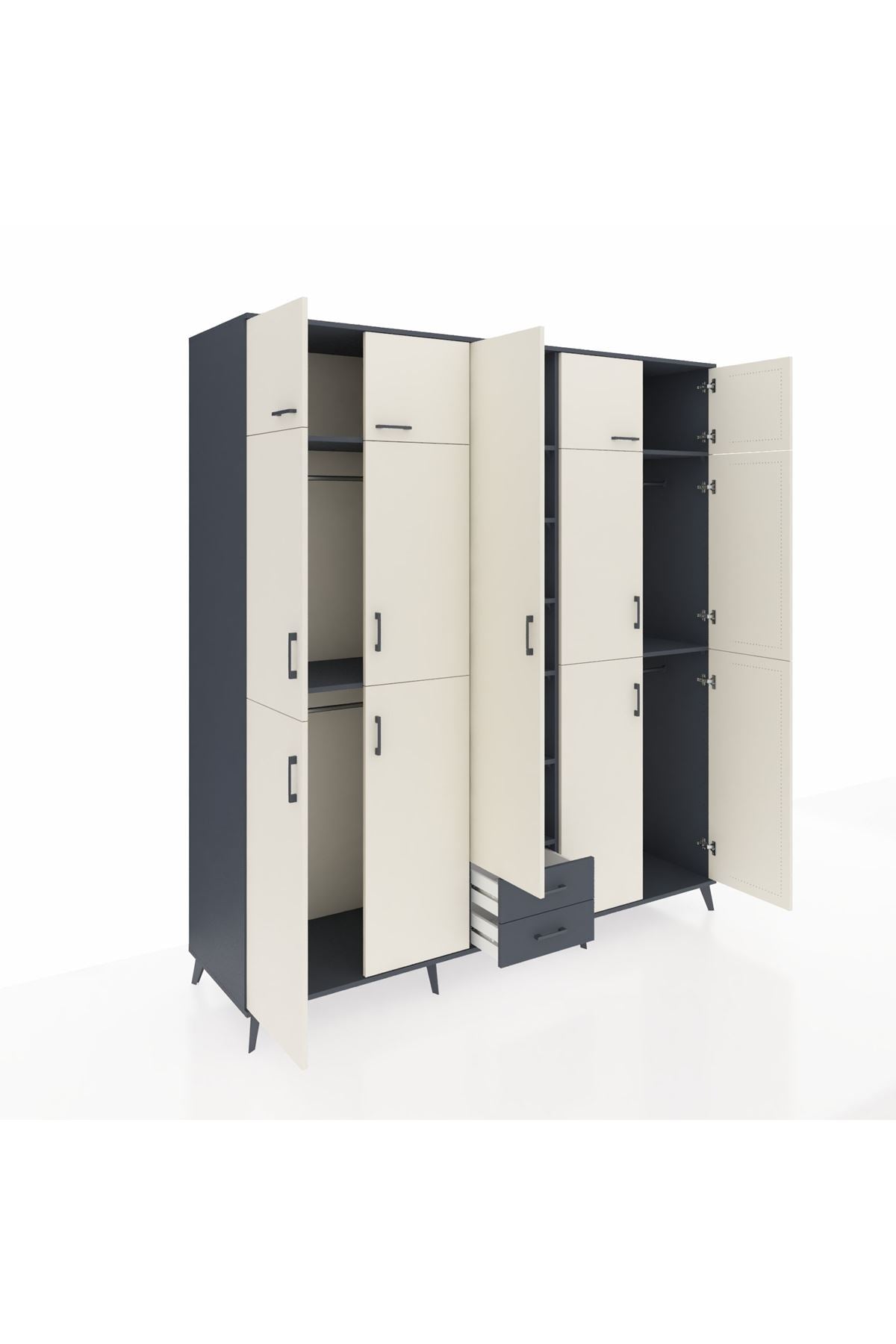 Kronos Dolap 10 Raflı 2 Çekmeceli 4 Askılı 220x59x243 Antrasit-Aytaşı/Antrasit