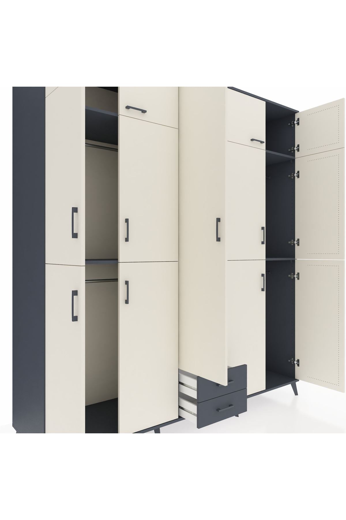 Kronos Dolap 10 Raflı 2 Çekmeceli 4 Askılı 220x59x243 Antrasit-Aytaşı/Antrasit