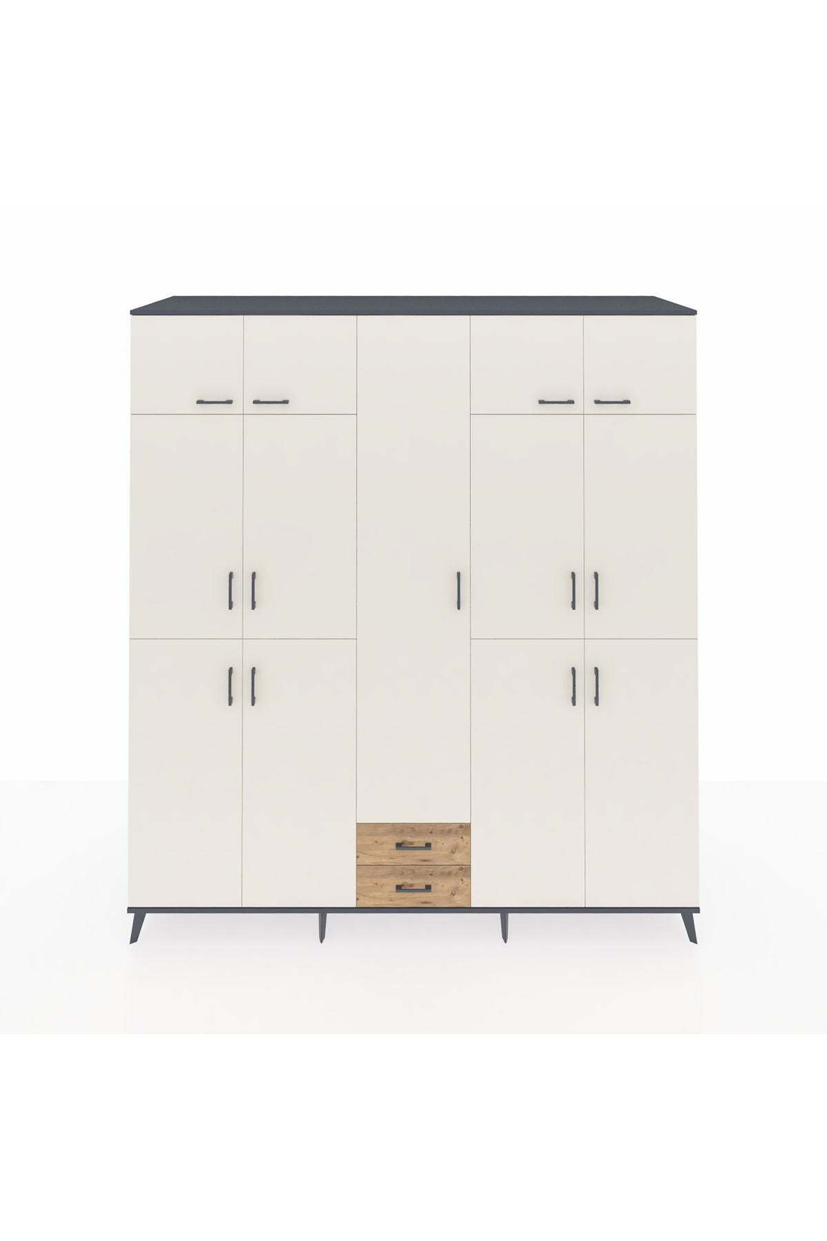 Kronos Dolap 10 Raflı 2 Çekmeceli 4 Askılı 220x59x243 Antrasit-Aytaşı/Çam