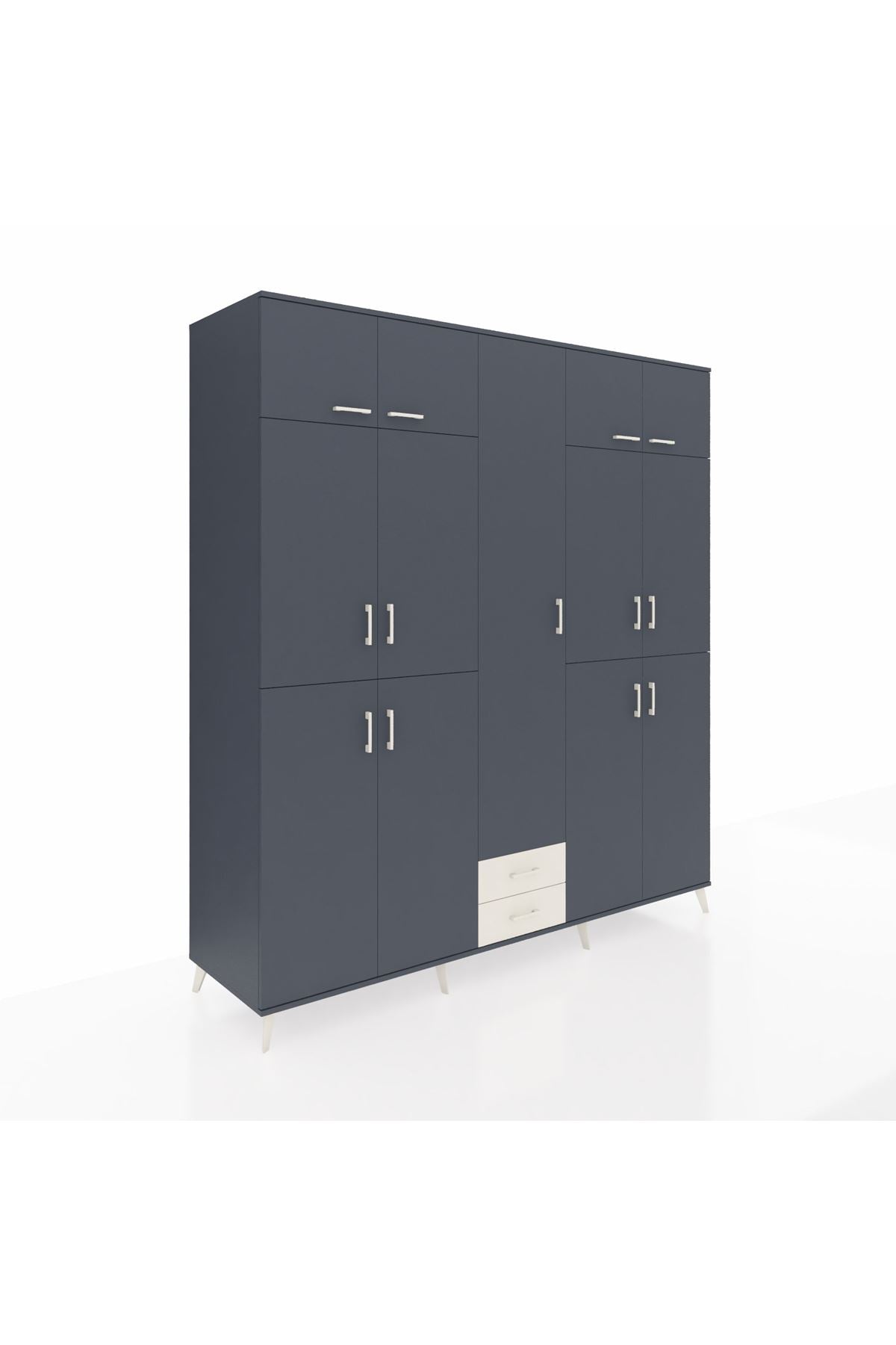 Kronos Dolap 10 Raflı 2 Çekmeceli 4 Askılı 220x59x243 Antrasit-Antrasit/Aytaşı