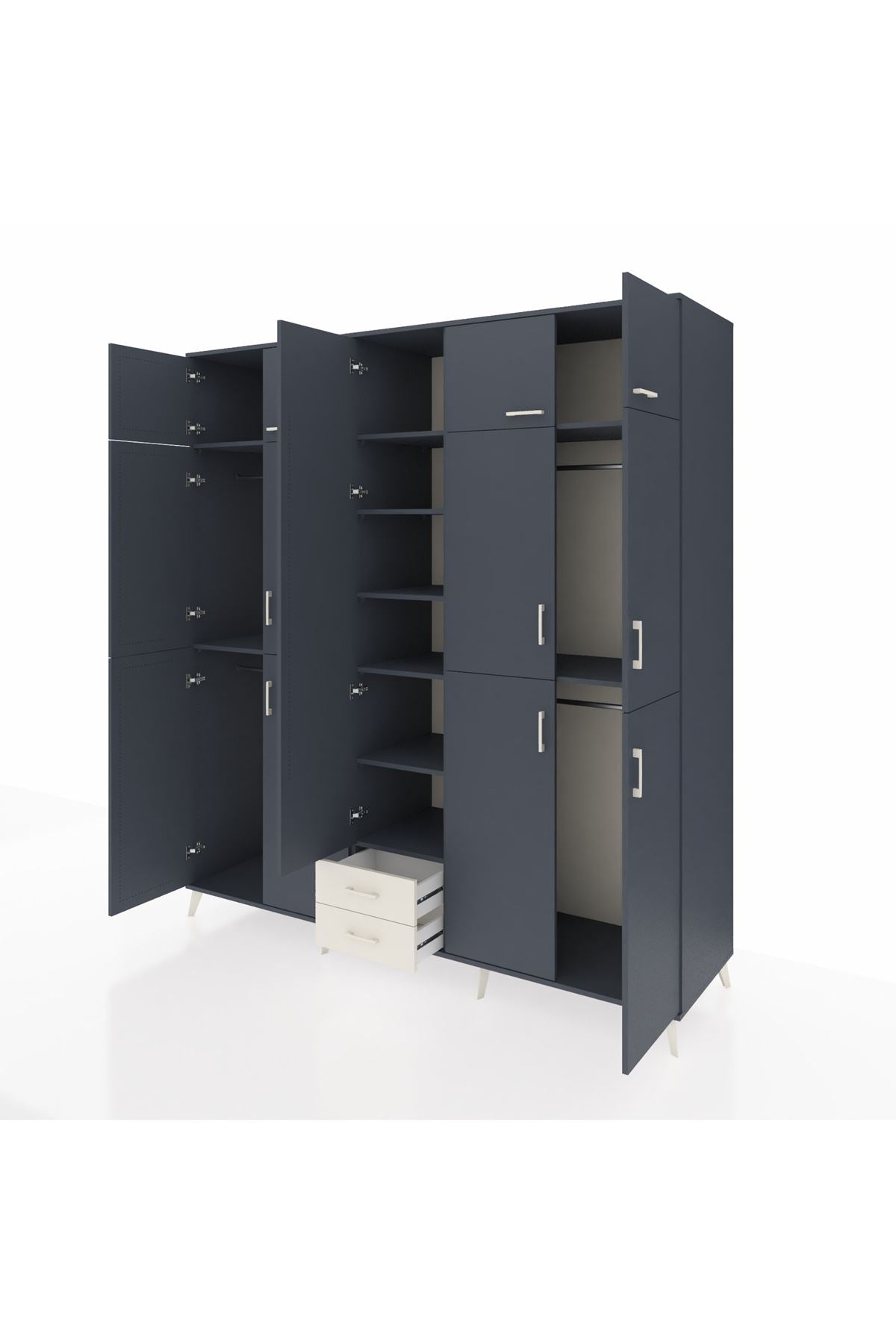 Kronos Dolap 10 Raflı 2 Çekmeceli 4 Askılı 220x59x243 Antrasit-Antrasit/Aytaşı