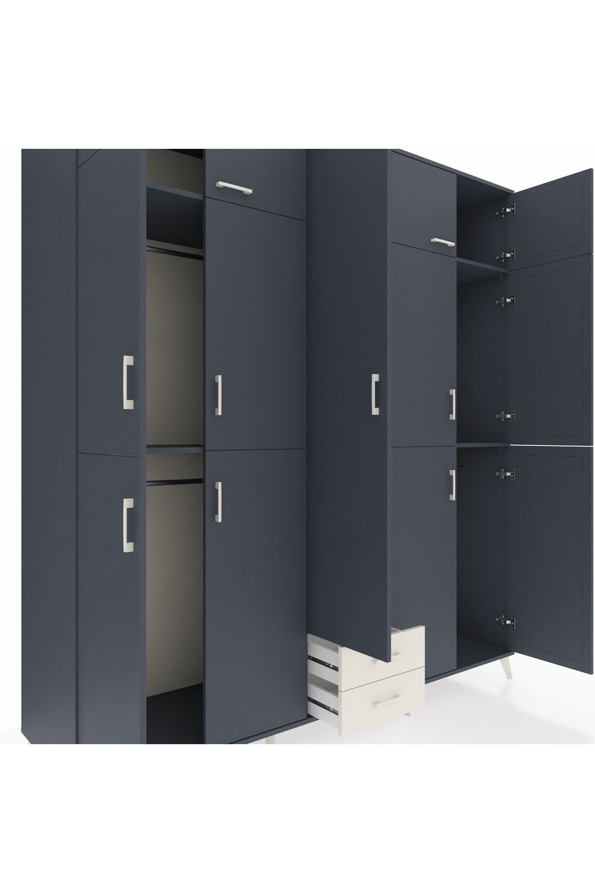 Kronos Dolap 10 Raflı 2 Çekmeceli 4 Askılı 220x59x243 Antrasit-Antrasit/Aytaşı