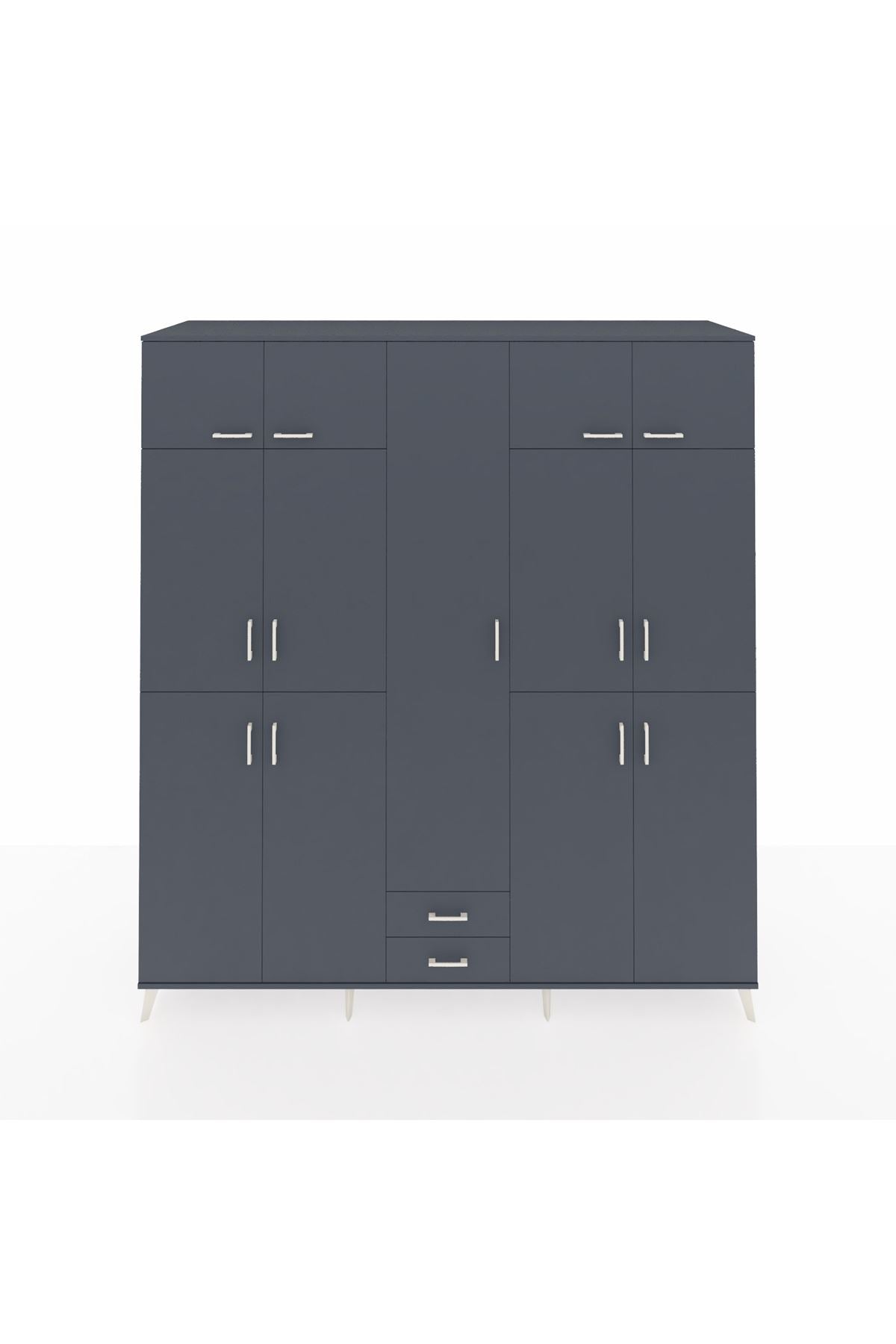 Kronos Dolap 10 Raflı 2 Çekmeceli 4 Askılı 220x59x243 Antrasit-Antrasit/Antrasit