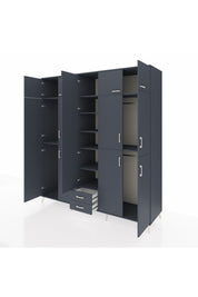 Kronos Dolap 10 Raflı 2 Çekmeceli 4 Askılı 220x59x243 Antrasit-Antrasit/Antrasit