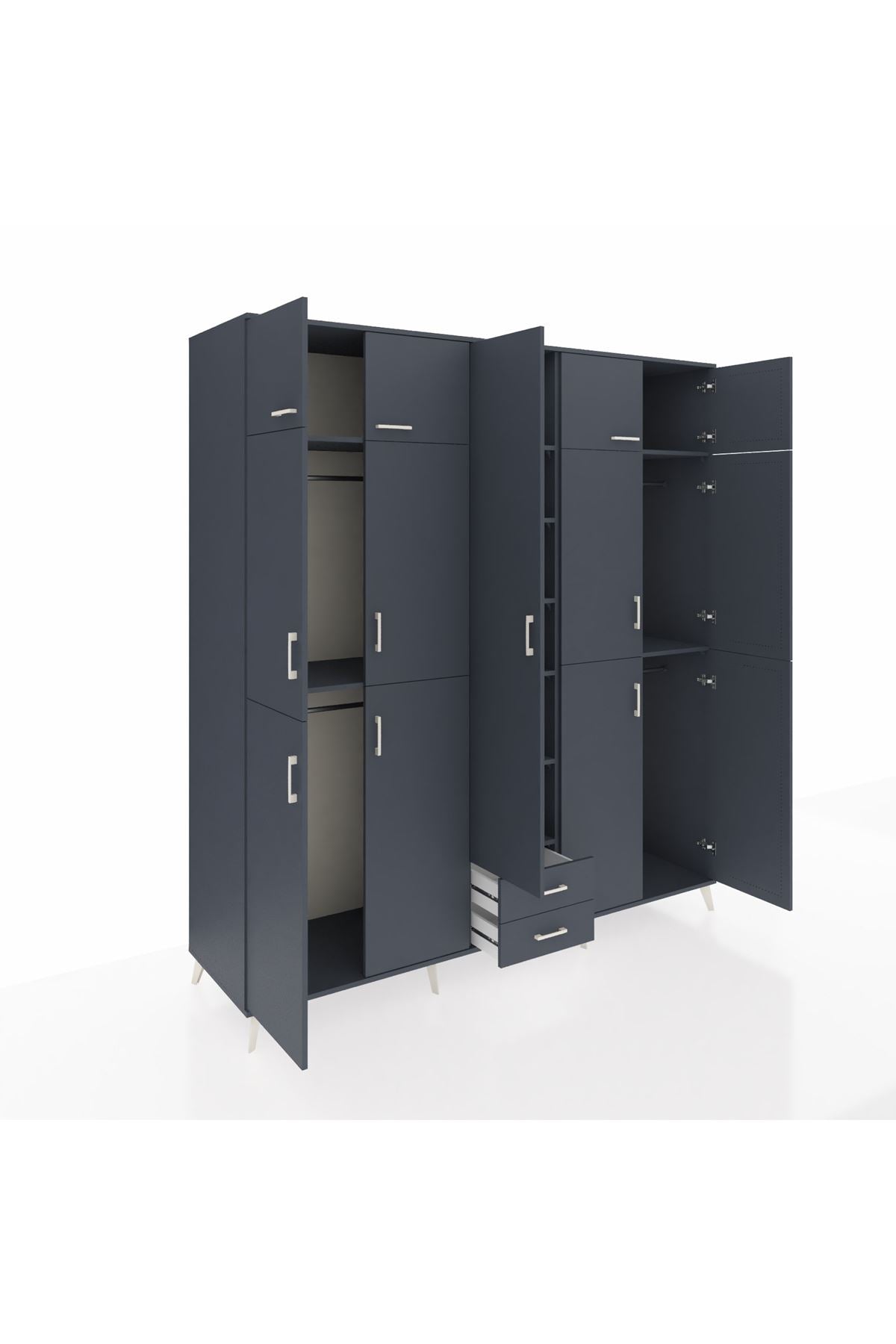 Kronos Dolap 10 Raflı 2 Çekmeceli 4 Askılı 220x59x243 Antrasit-Antrasit/Antrasit