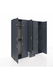 Kronos Dolap 10 Raflı 2 Çekmeceli 4 Askılı 220x59x243 Antrasit-Antrasit/Antrasit