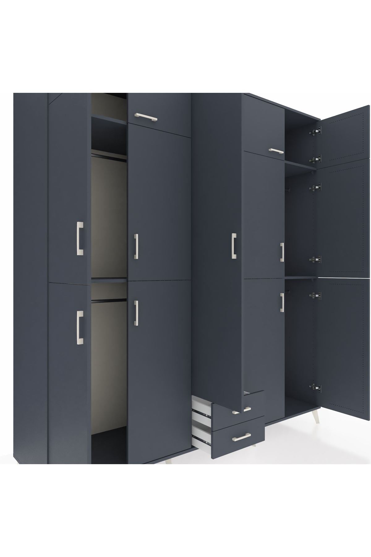 Kronos Dolap 10 Raflı 2 Çekmeceli 4 Askılı 220x59x243 Antrasit-Antrasit/Antrasit