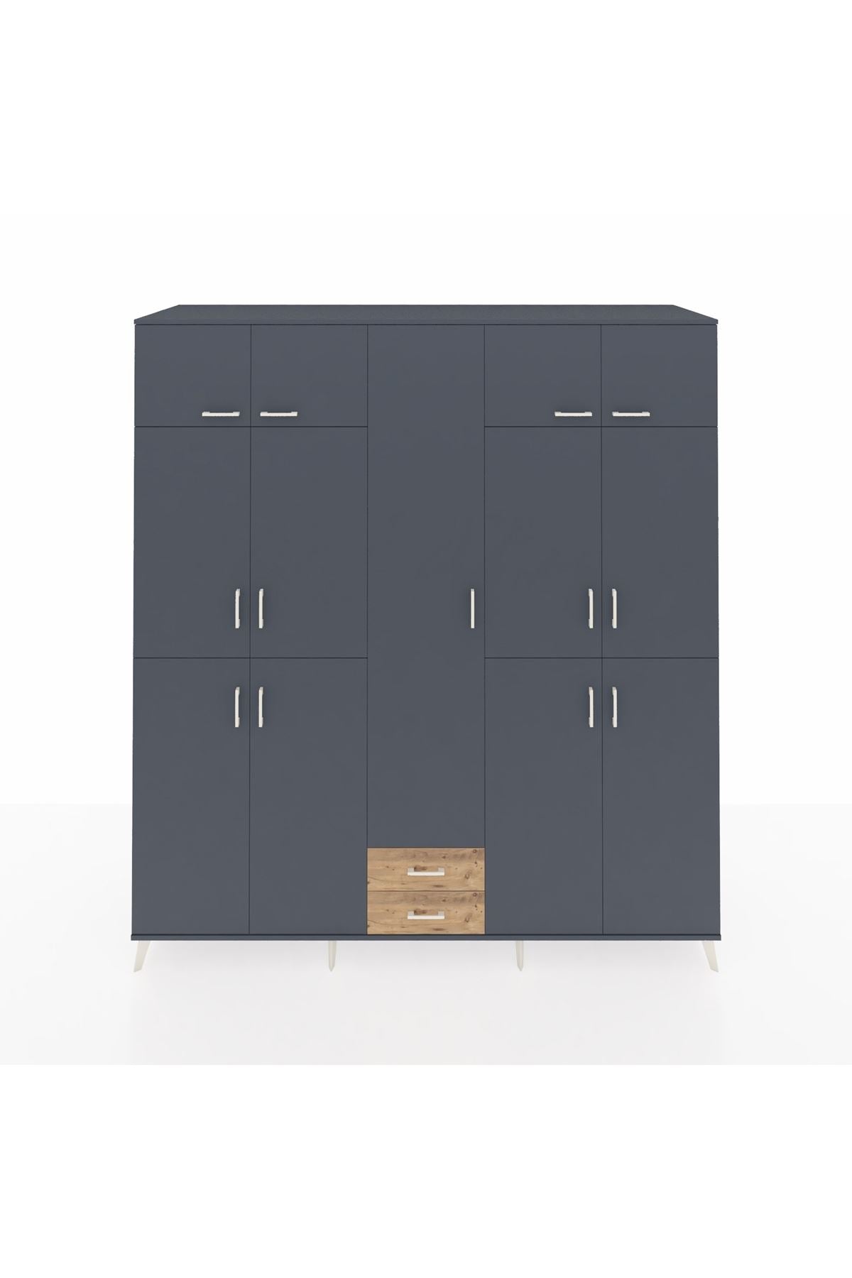 Kronos Dolap 10 Raflı 2 Çekmeceli 4 Askılı 220x59x243 Antrasit-Antrasit/Çam