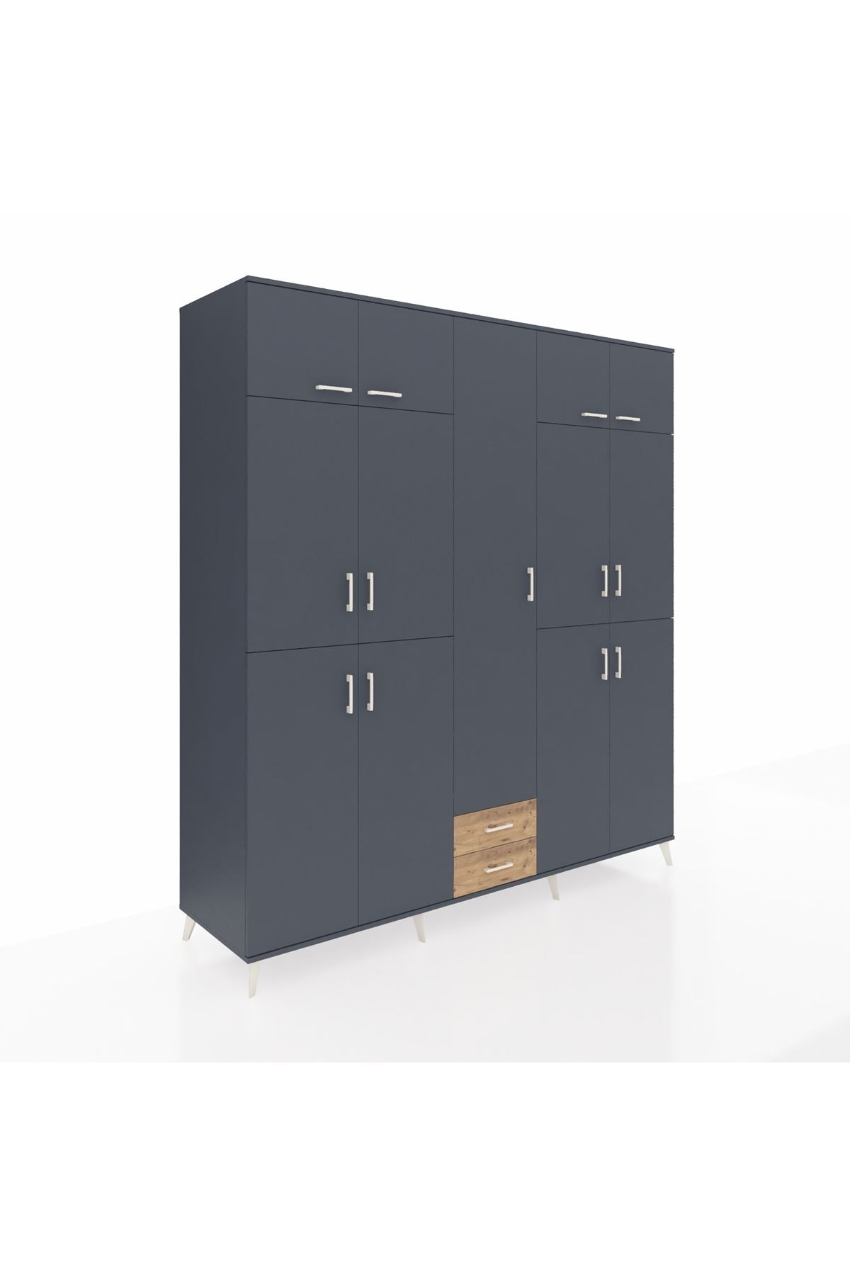 Kronos Dolap 10 Raflı 2 Çekmeceli 4 Askılı 220x59x243 Antrasit-Antrasit/Çam