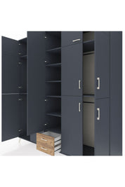 Kronos Dolap 10 Raflı 2 Çekmeceli 4 Askılı 220x59x243 Antrasit-Antrasit/Çam